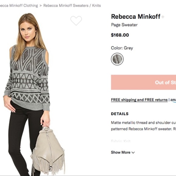 Rebecca Minkoff Grey Cold Shoulder Cut Out Page Sweater $168 NWOT - Picture 2 of 8